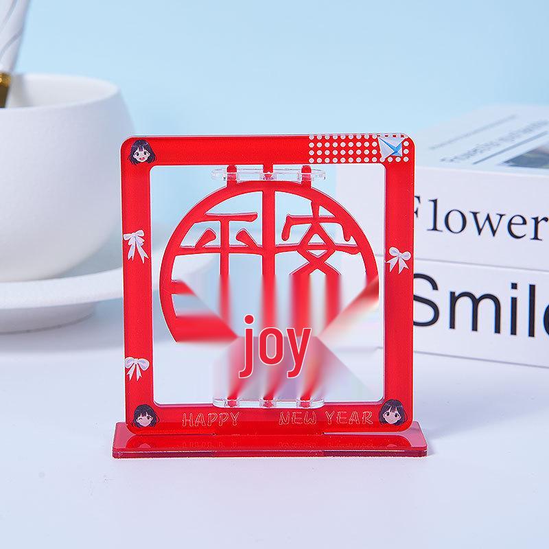 Acrylic Peace & Joy New Year Flower Standee - Custom Cartoon Anime 2D Desktop Ornament