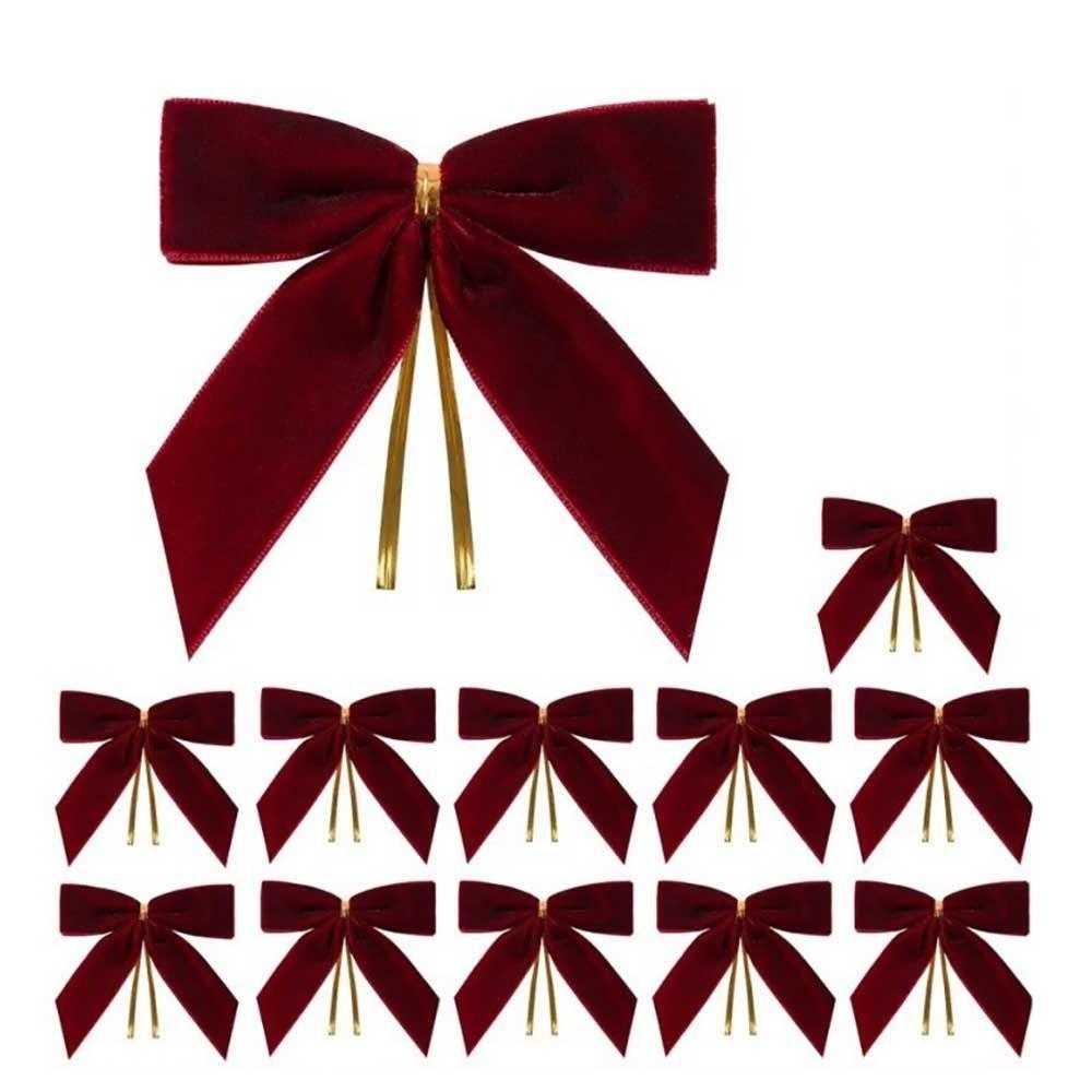 12pcs/set Vintage Christmas Tree Bows Velvet DIY Velvet Ribbon Bow Versatile Red Christmas Tree Decoration