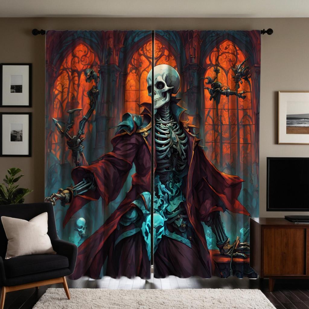 2pcs set HD Retro Dungeon Skull decorative curtain Blue tie digital printed curtain Home Decor style Decorated living Room Be
