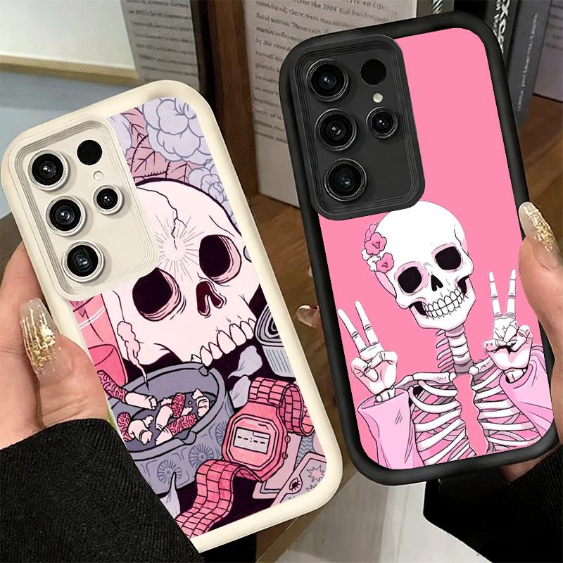 Handyhülle für Samsung Galaxy S26 S25 Ultra S24 FE Rosa Stil Totenkopf Hexe Schale S23 Plus S22 + S21 S20 5G Weiches Silikon Funda