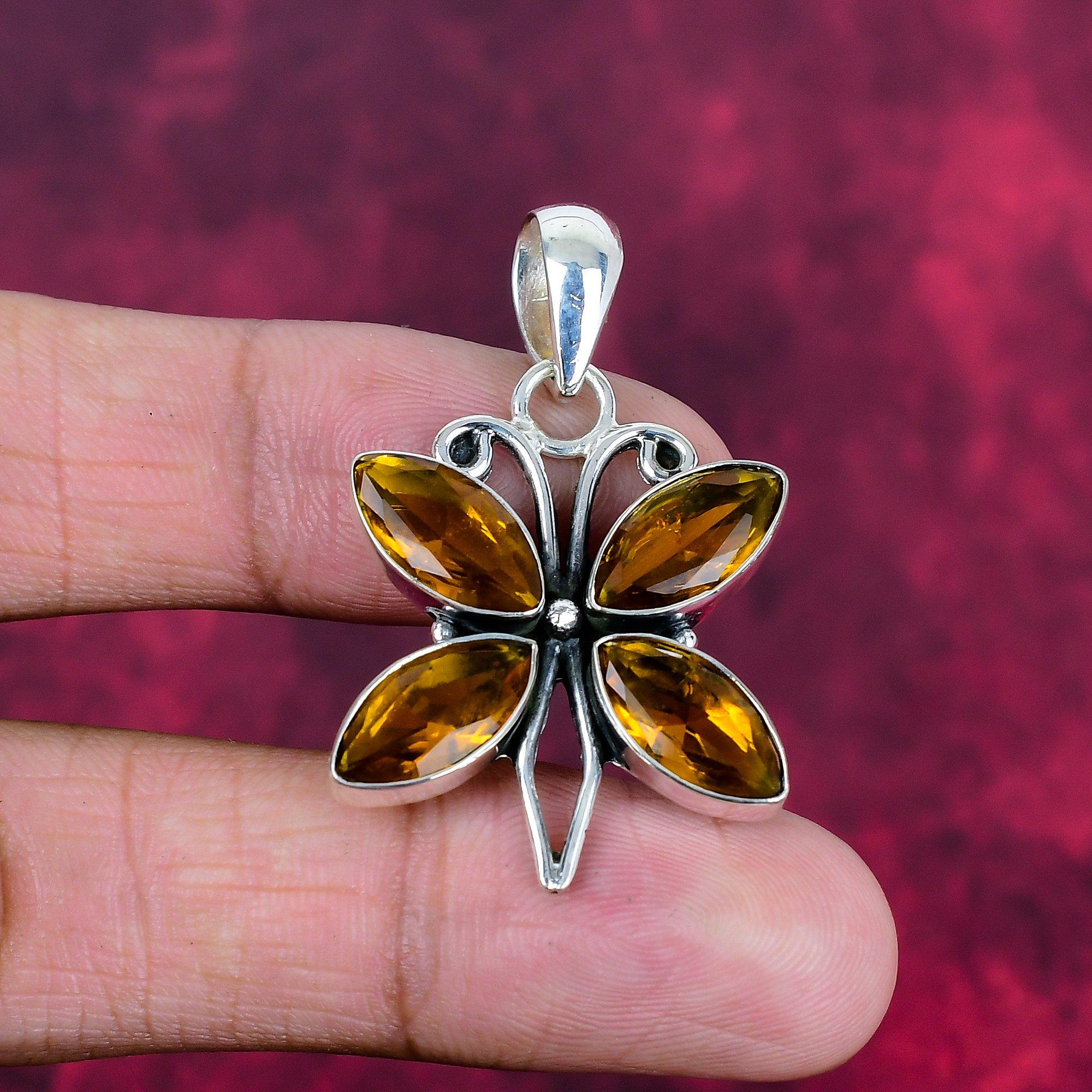 

Подвеска с цитрином, ювелирные изделия из стерлингового серебра 925 пробы с драгоценными камнями, подвеска ручной работы, на День Благодарения 1.63 Inches жёлтый