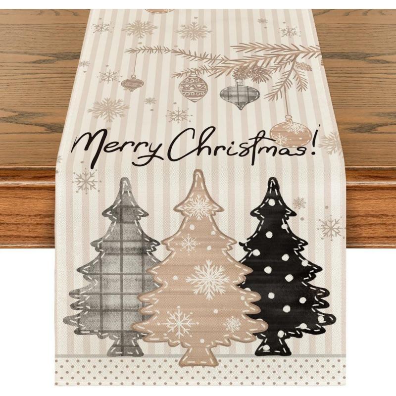 Runner da Tavola Fiocco di Neve Festivo Robusto Lino Decorazione Albero di Natale Copritavola da Pranzo