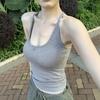 Women's Summer Hot Girl Pure Style I-Back Tank Top with Chest Pad, Solid Color, Versatile Sports Design