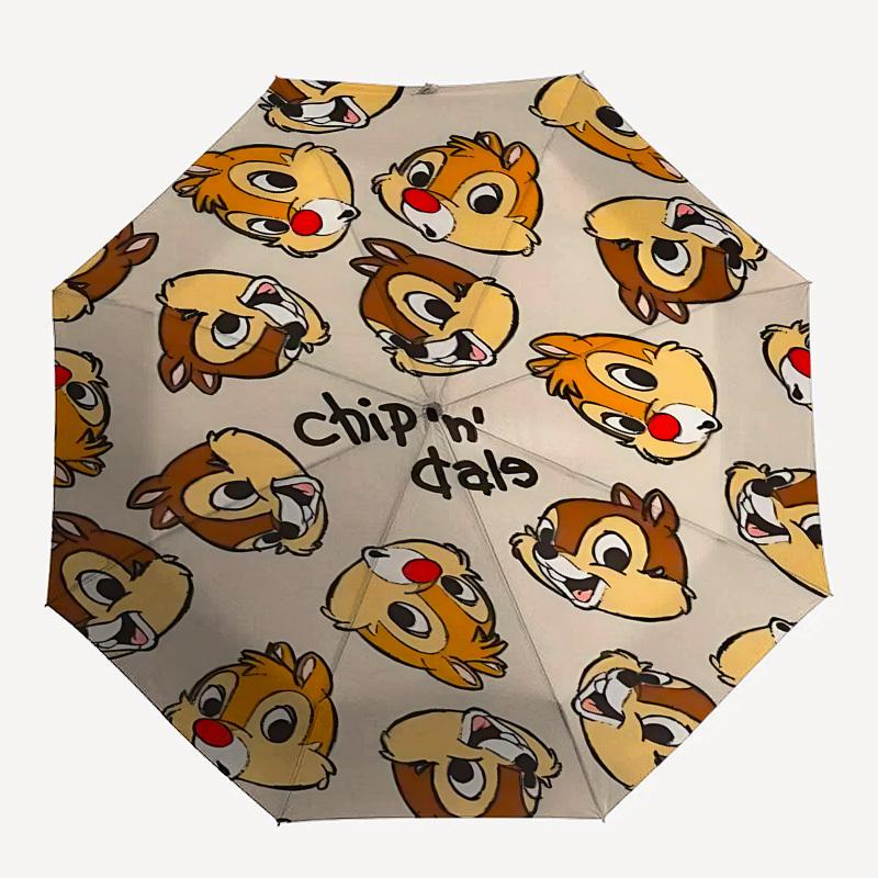 Chip 'n' Dale Themed Automatic Opening and Closing Umbrella, Brightly Colored 8-rib Portable Umbrella, Suitable for Men and Women, A Perfect Gift for