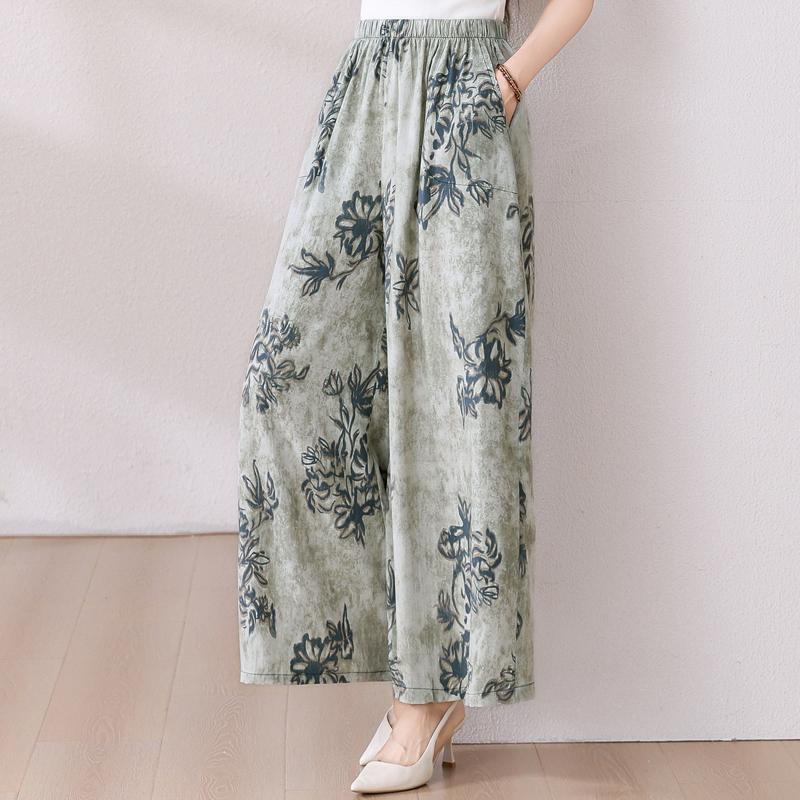 Summer Wide Leg Pants Women Clothes Casual Elastic Waist Plus Size High Waist Trousers Summer Bottoms