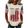Women’s Short Sleeve Crew Neck T Shirt with 1776 2026 Print and Distressed Flag Graphic Casual Top