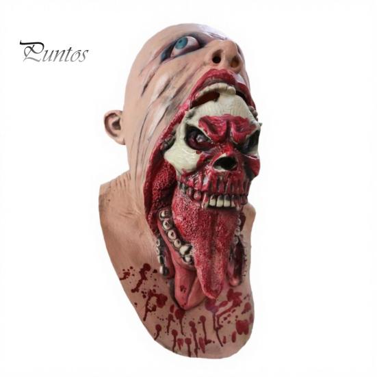 Tongue-Out Skull Mask Halloween Horror Latex Mask, Tongue Sticking-Out Full Head Comfortable Masquerade for Cosplay Party Costume Props Easy to Wear