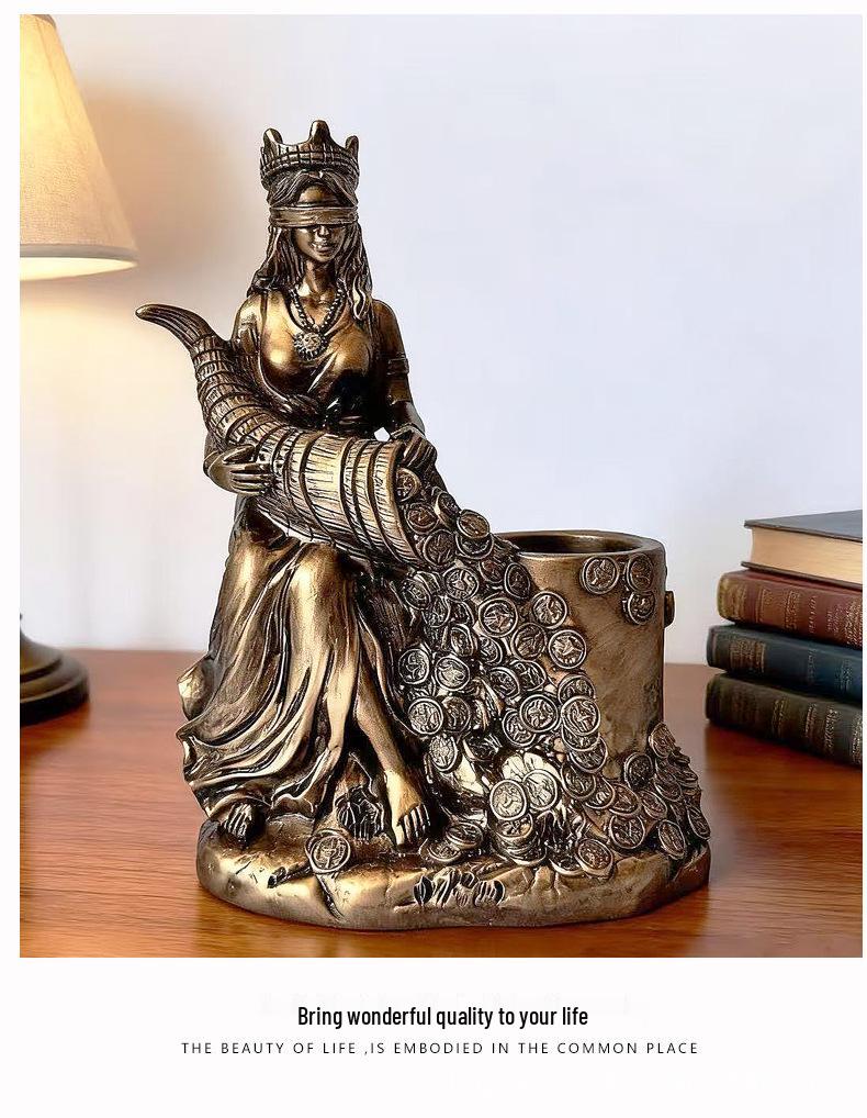 Exquisite European American Resin Ornament: Greek Angel Goddess of Wealth for Bookshelf or Entrance Cabinet
