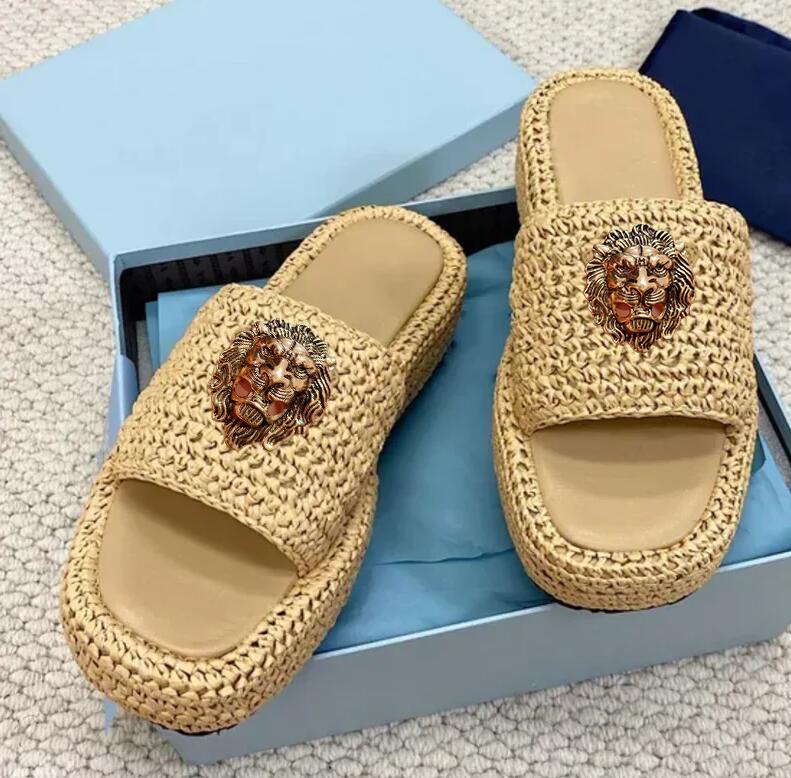 Fashion Handmade Knitted Thick Bottom Slippers Women's Casual Fashionable Outerwear Rubber Outsole 2025 Summer Best Seller Slippers34-42