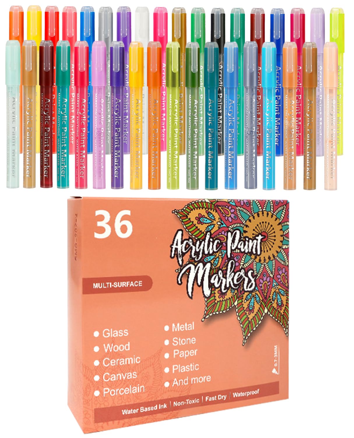 

TOMSING Acrylic Marker Pen Fine for Painting on Plastic and for Handmade Crafts 36-Color Set, Point, Water-Resistant, Boards, Fabric, Bags, Ceramic,