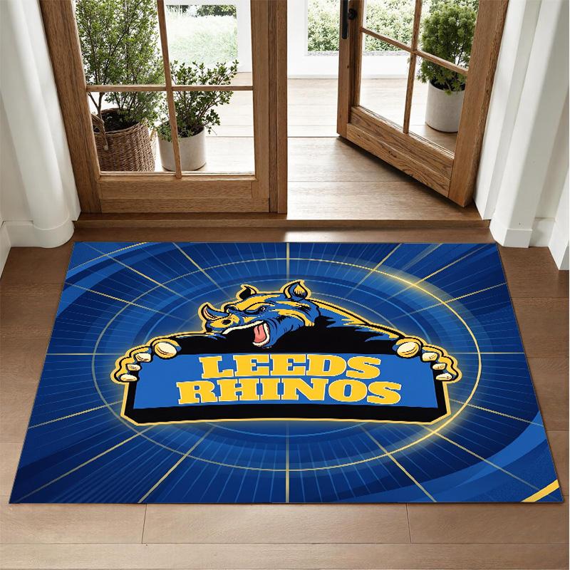 Leeds Rhinos Design Crystal Velvet Rug Soft Decorative Mat for Bedroom Entrance