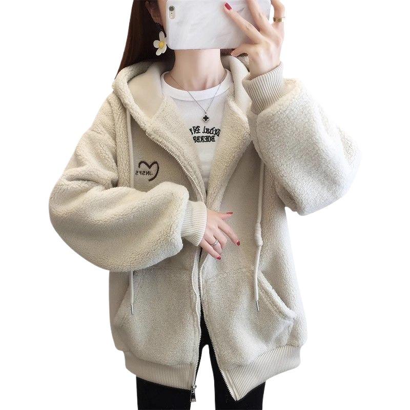 Women's Hooded Fleece Jacket 2025: Thick Lambswool Cardigan for Autumn/Winter