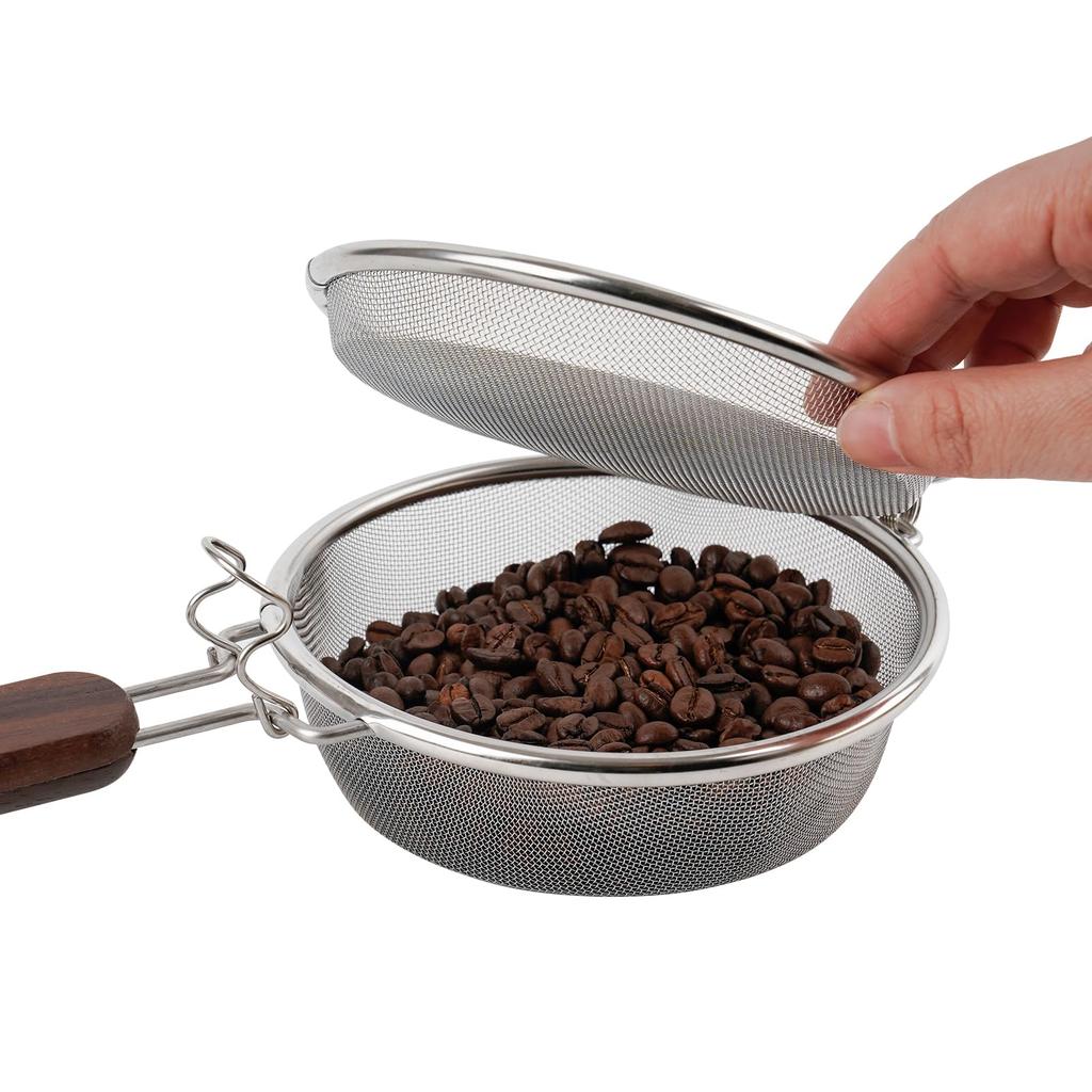 Stainless Steel Hand Roasting Rack with Wooden Handle, Round, 14cm Diameter, for Home Use