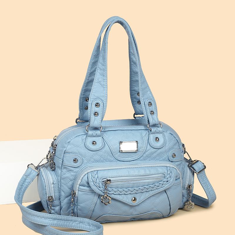 2026 Luxury Designer Multi-layered Washing Leather Women Tote Bag Retro Solid Color Shoulder Crossbody Bags Brand Female Handbag