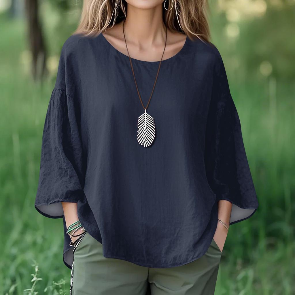 Summer Tops For Women Cute V Neck 3/4 Sleeve Blouses Floral Print Top Casual Shirts