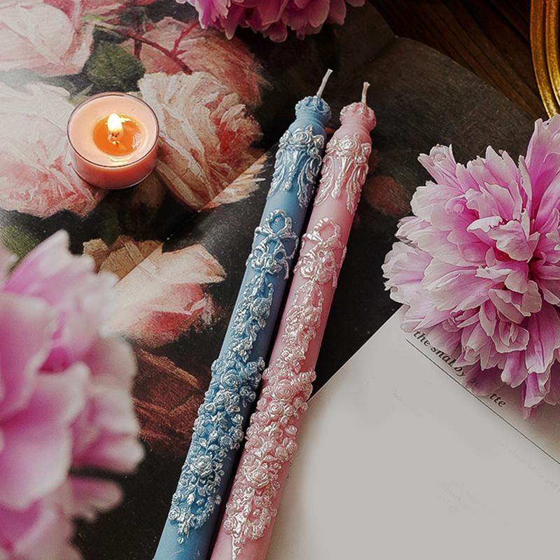 1PC Embossed Scented Candles Home Decoration Long Rod Candles Restauarant Long Candle Romantic 5 Colors