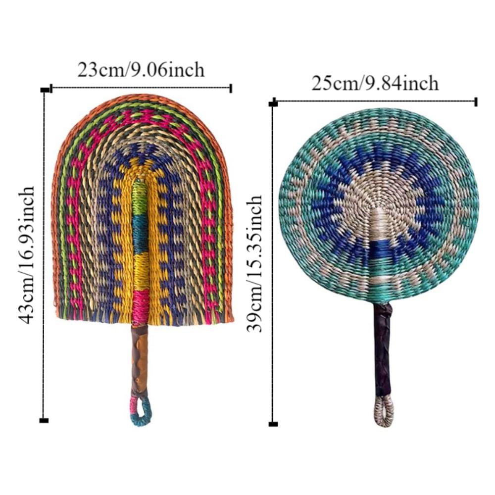 Colorful Striped Patterns Hand Braided Fan Vintage Cattail Fan Decorative Handheld Fans  Outdoor
