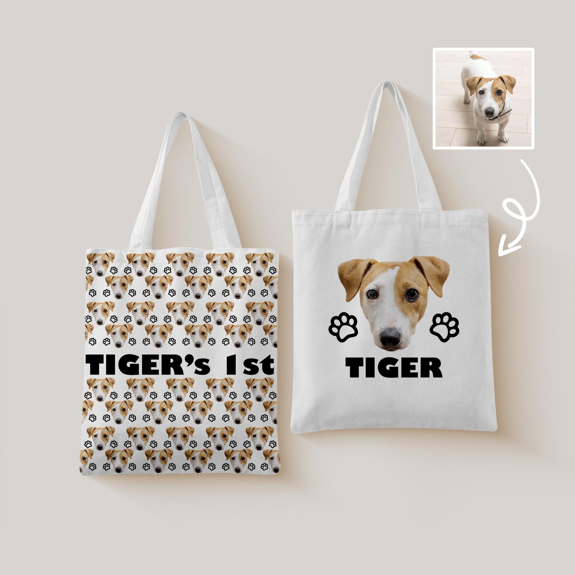 

Personalized Cat Dog Portrait Tote Bag Custom Photo Name for Shopping Commute Trip School Gift Canvas for Pet Family Pet Parents 30 X 32cm