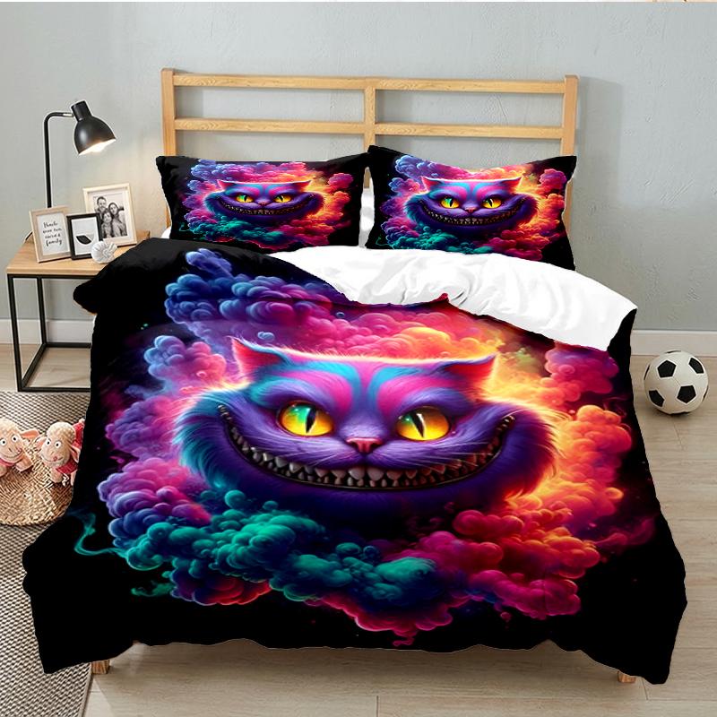 3PCS WonderlCat Fantasy Bedding set,Ideal For1pc Duvet Cover And 2pcs Pillowcases Perfect for Christmas gift,Ideal for Bedroom, Dormitory