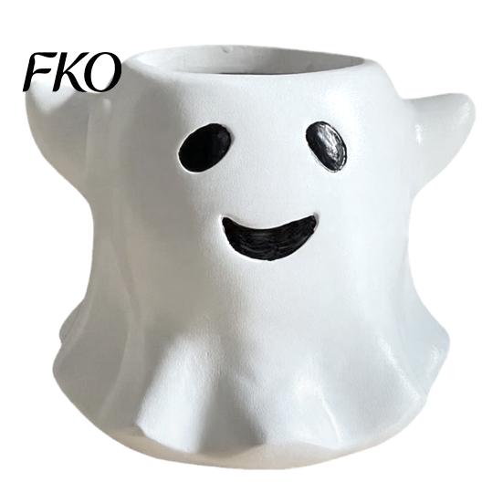 Halloween Style Green Plant Pot Ghost Flowerpot, Waterproof Resin Vase, Spooky Cute Planter Desktop Ornament, for Plants Holiday Decoration
