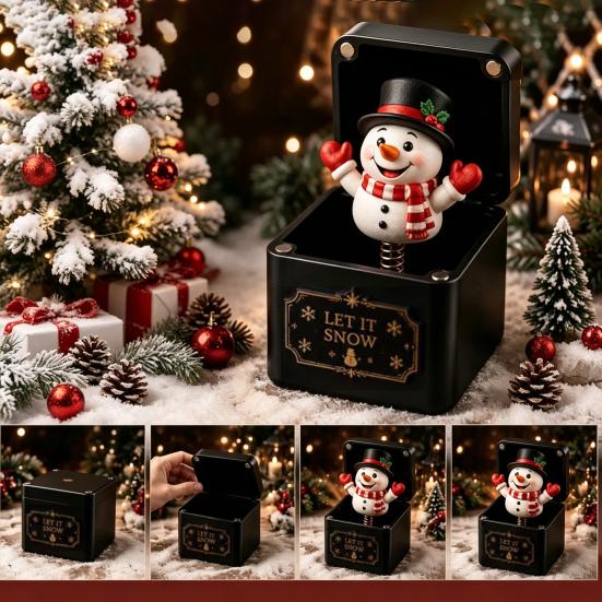 Interactive Xmas Magic Box 3D Printed Christmas Pop-Up with Spring Action, Elements/Angel/Star Snowman Holiday Party Favors Ornaments,