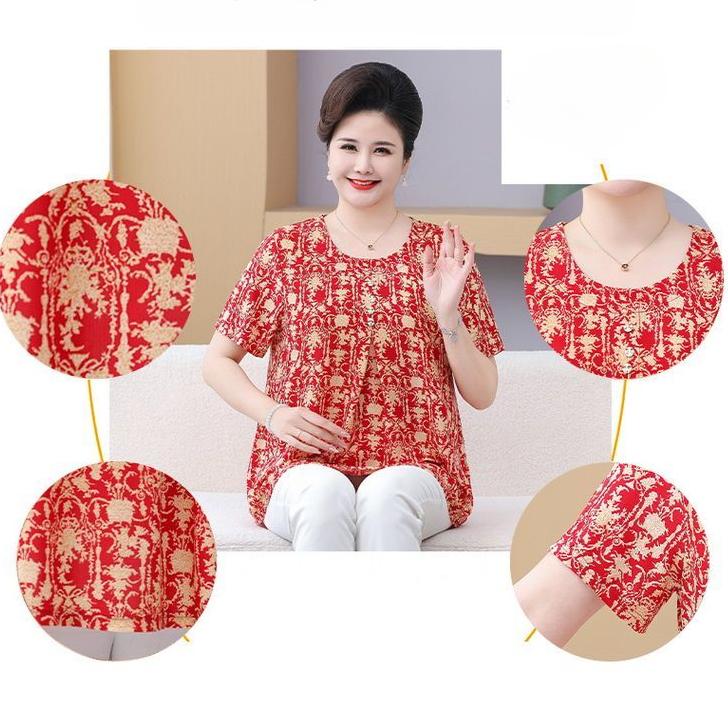 Summer Women's Print Blouse Loose Short Sleeve T-shirt Round Neck Plus Size Blouse 3XL-8XL