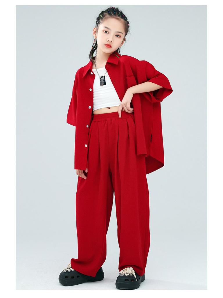 Children's Trendy Street Dance Outfit - Loose Pants and Shirt Set for Boys and Girls Jazz Performance.