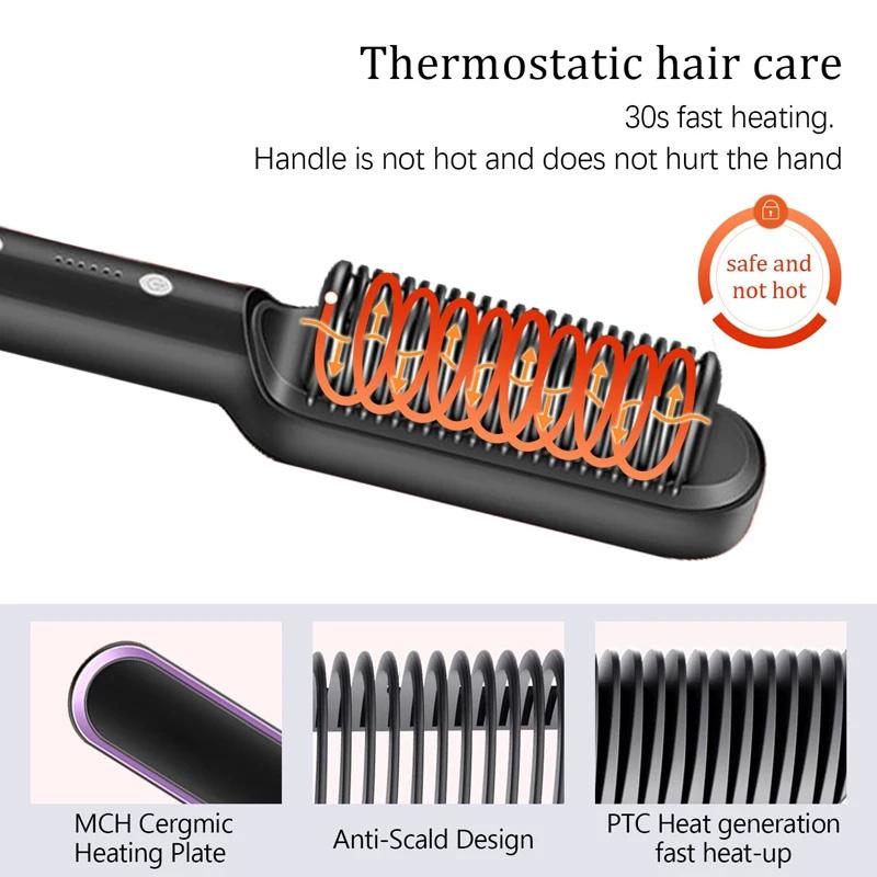 Multi-Functional Haircare Styler Comb Ptc Heating Steam Flat Iron Hair Protection Anti-Static Design Hair Straightener Comb