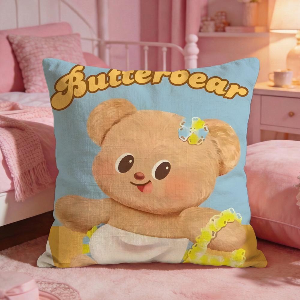 Butter BBears Cute Cushion Cover Premium Comfort Reversible Pillow Cove Two In One Design For Any Room  Car Interior