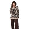 Women's Autumn and Winter Leopard Print Jacquard Crew Neck Knitted Sweater Loose Shoulder Lantern Sleeve Casual Pullover