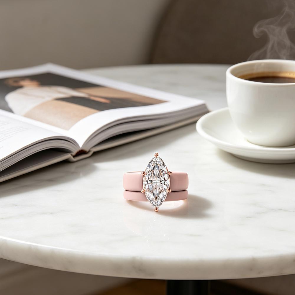 Simple pink silicone stackable ring set rose gold CZ diamond ring suitable for beach vacation casual wear