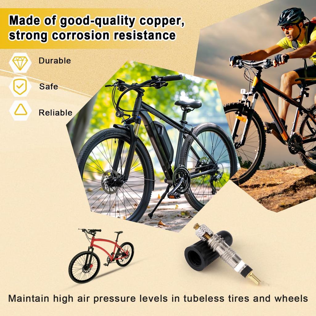 Valve Core Repair Kit for Presta, Including 10pcs Valve Cores, 10pcs Tyre Valve Core Stem Caps and Valve Core Remover Removal Tool Tubeless Valve