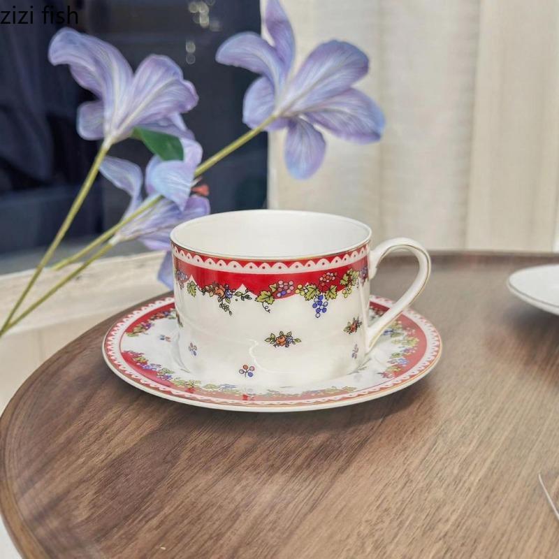Ceramic Flower Tea Cup Coffee Cup and Dish Set Afternoon Tea Set Water Cups Milk Mug Breakfast Cups Coffee Mug Juice Mugs