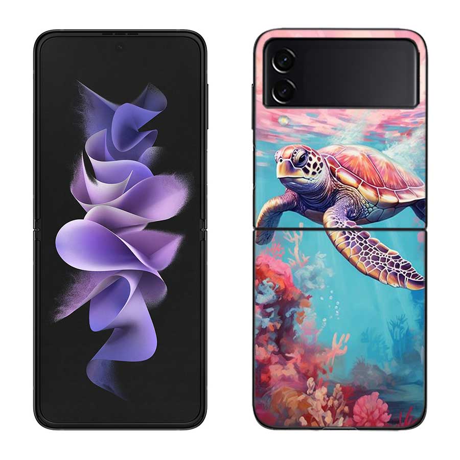 Marine Organisms, Sea Turtles, And Animals Phone Case For Samsung Z Flip 7 6 5G Galaxy Z Flip 5 4 3 Black Hard Cell Cover Luxur