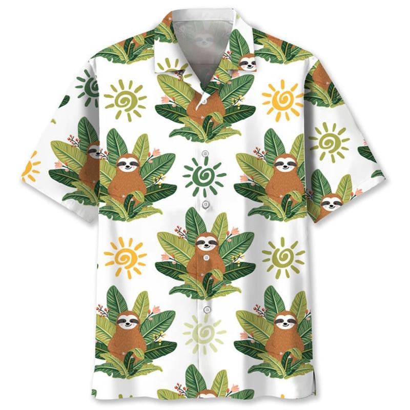 Men Fashion 3d Printed Tropic Animals Shirts Summer Street Short Sleeves Button Lapel Blouse S