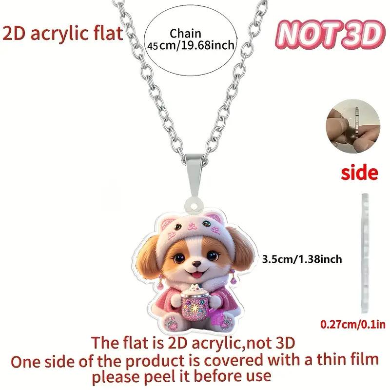 Cross-border new cartoon puppy necklace flat acrylic Christmas gift cute puppy holding cup necklace