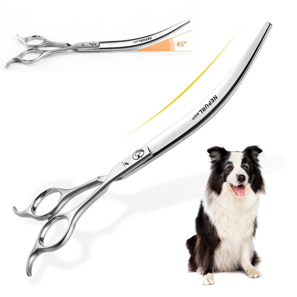 7.5" Dual-Tail Curved Pet Grooming Shears - 45° Bend for Upward and Downward Cutting