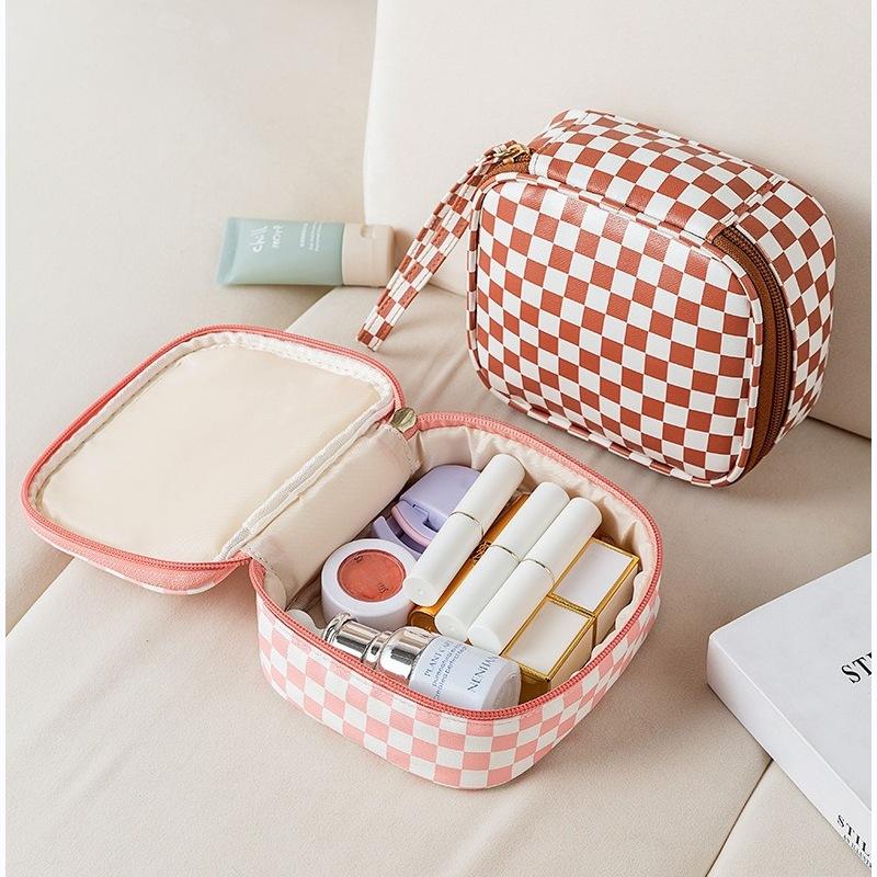 Grid Trendy Pattern Large Capacity Traveling Storage Bag Portable Pouch Makeup