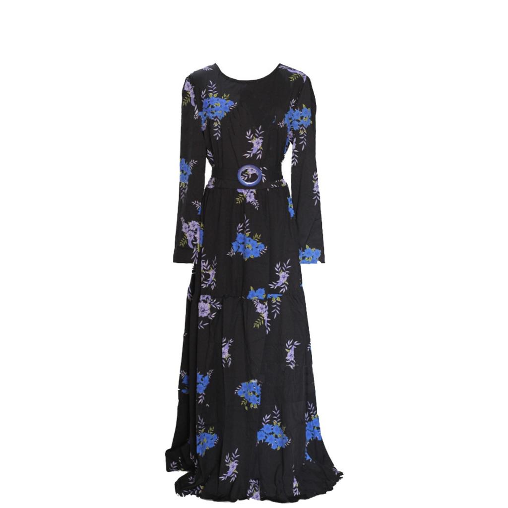 Printed Midi Waist Four Color Temperament Commuters Four Side Stretch Printed Unpadded Long Dress Dresses