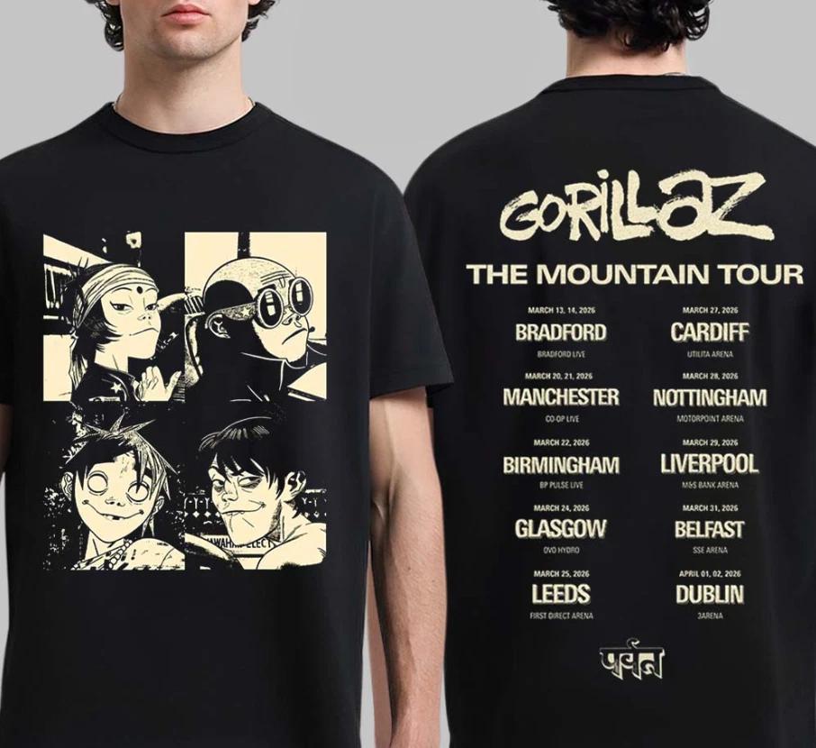 Gorillaz The Mountain Tour 2026 Europe And UK Merch With Dates Back T- Shirt 3XL