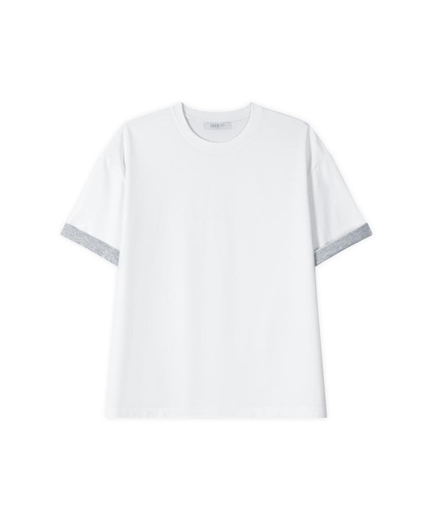 DRAW FIT Contrast Roll-Up Half T-Shirt [White]