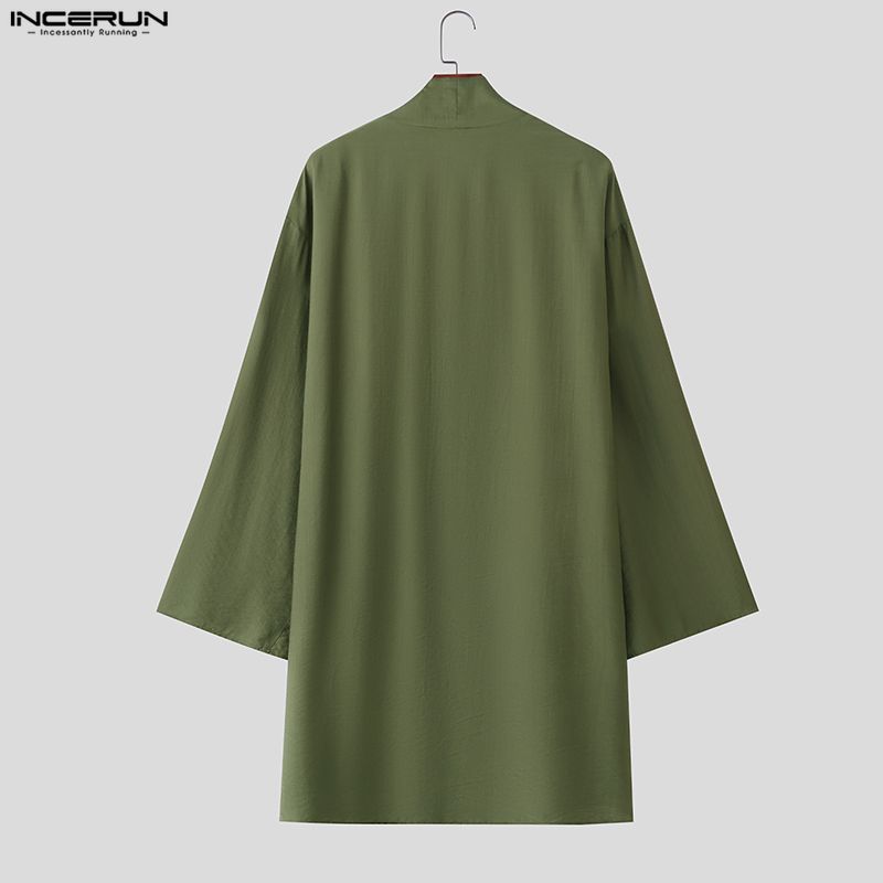 INCERUN Cardigan Kimono da Uomo Oversize a Spacco Manica Lunga Monocolore Aperto Davanti