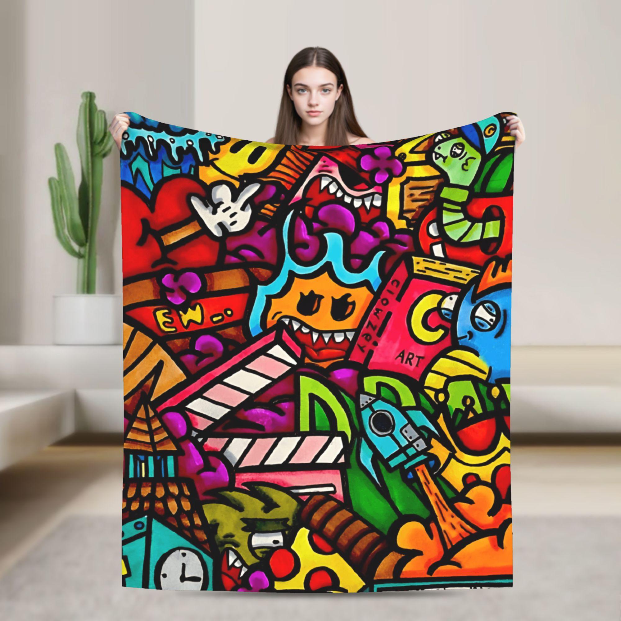 

Cartoon Cute Doodle Super Warm Blanket Children Plush Throw Blanket Comfortable Couch Chair Flannel Bedspread Sofa Bed Cover 75x90cm