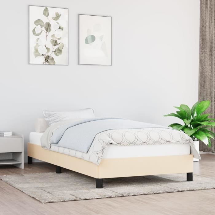 346685 vidaXL Cadre de lit Crème 90x190 cm Tissu