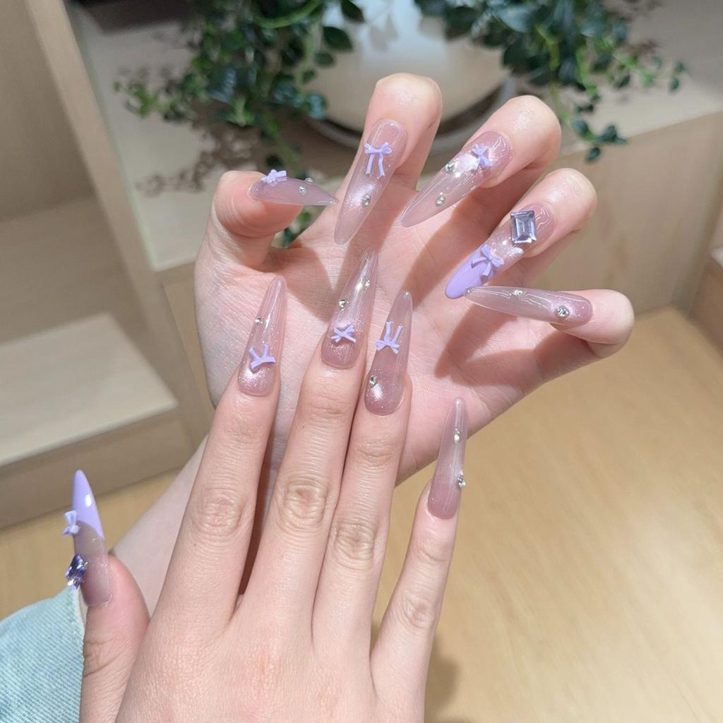 Literary Style Purple French Bow Cat Eye Nail Art Removable Nail Art Sticker Pure Hand-wearing Nail