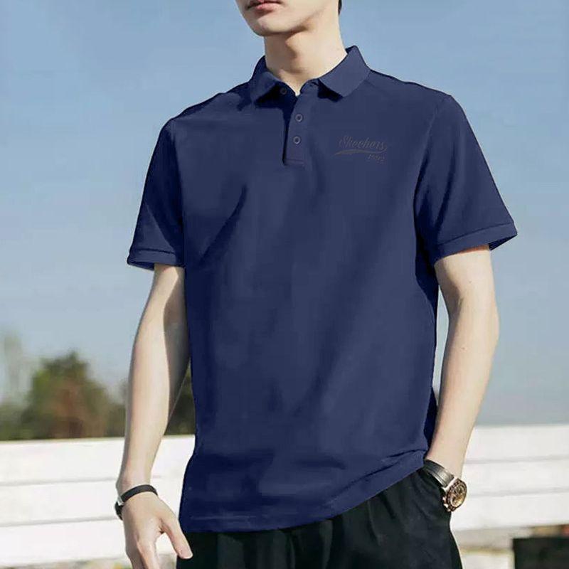 

Skedge Short-Sleeved Polo Shirt Men s Knitting Sports Half Sleeve Tops Navy Blue Breathable Plaid Sports T-shirt 00DU/Main drawing L