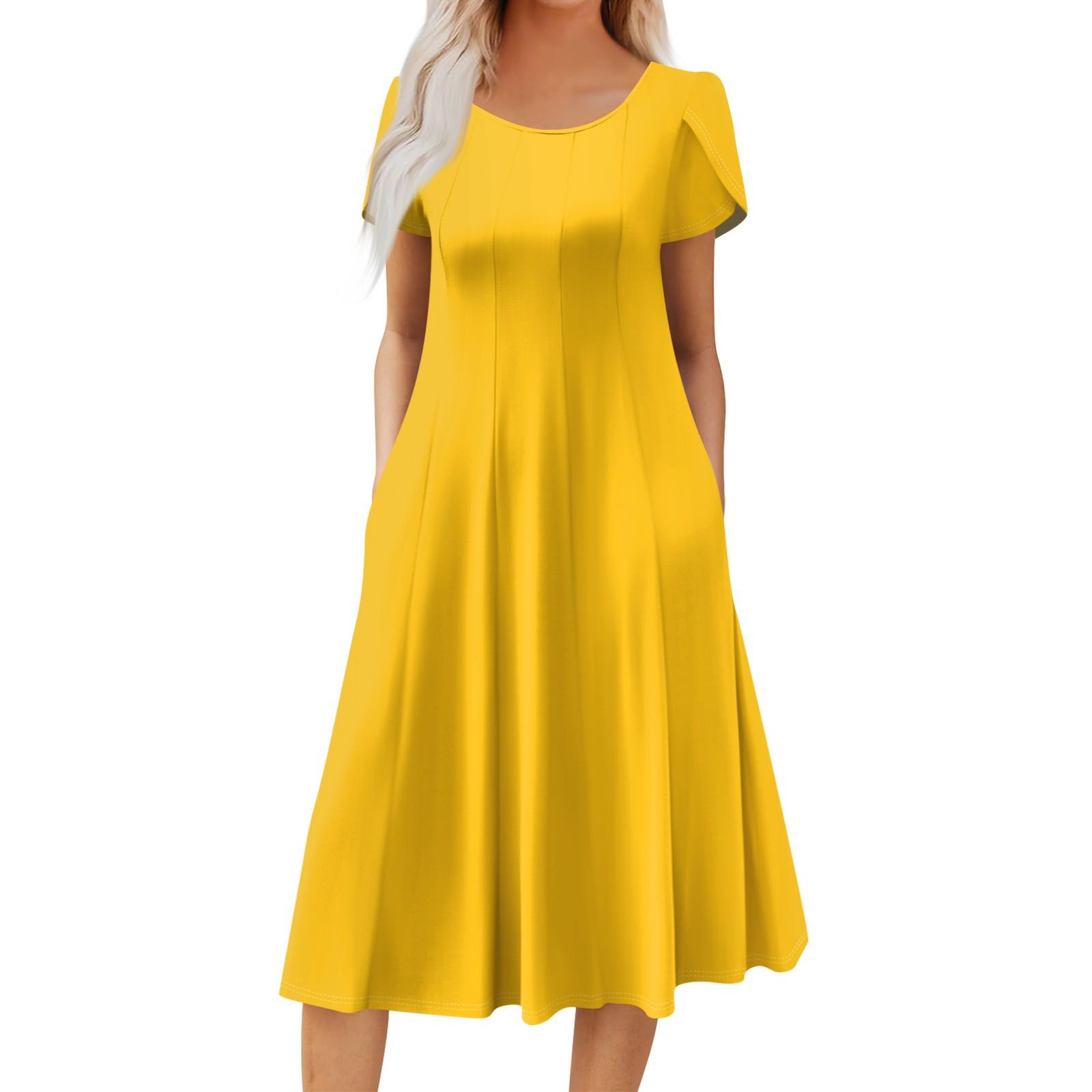 

Женское повседневное модное платье миди с круглым вырезом и коротким рукавом, модное свадебное платье для гостей XXL жёлтый