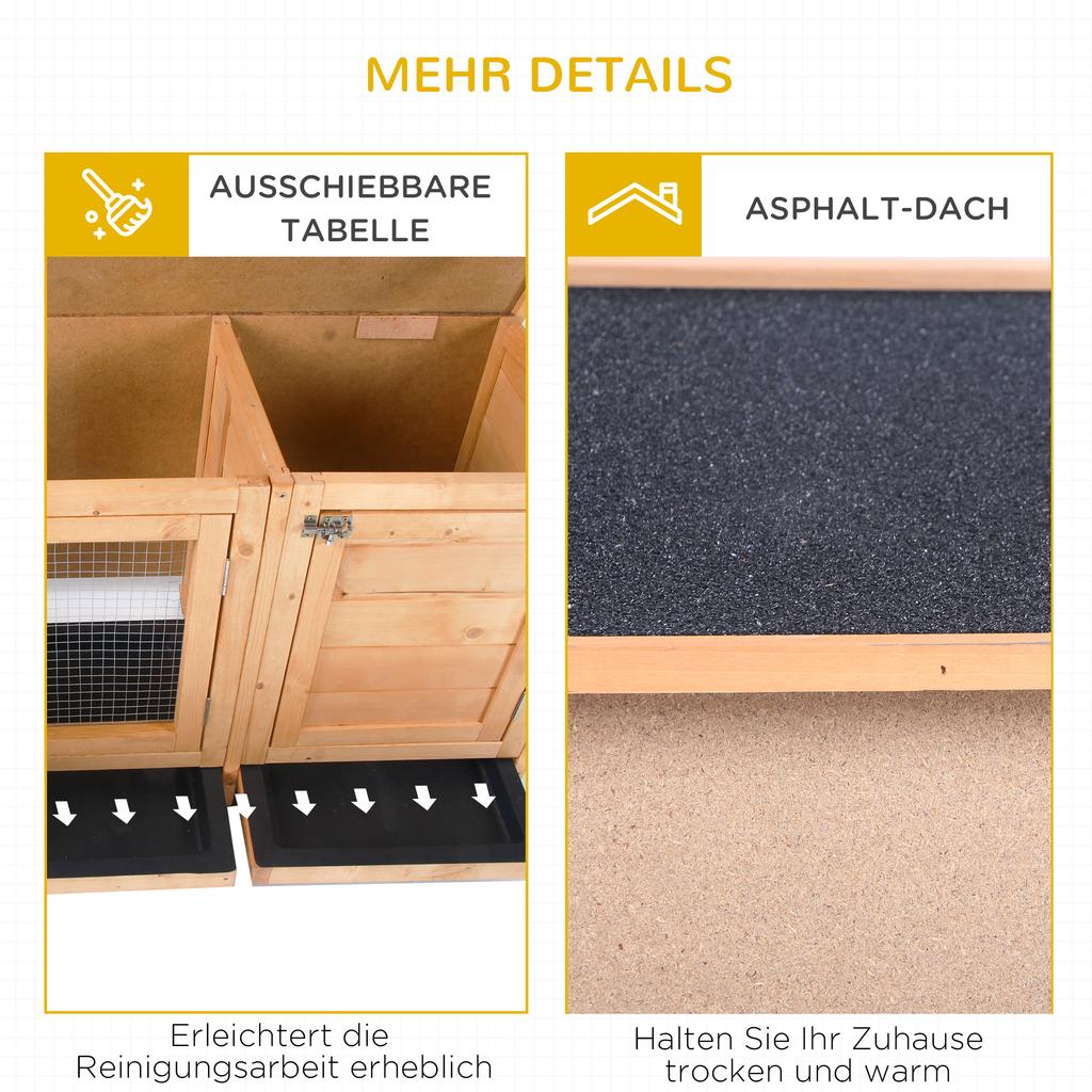 Wooden Rabbit Hutch 112x50x54 cm with Bitumen Roof and 2 Doors for Rabbits and Guinea Pigs