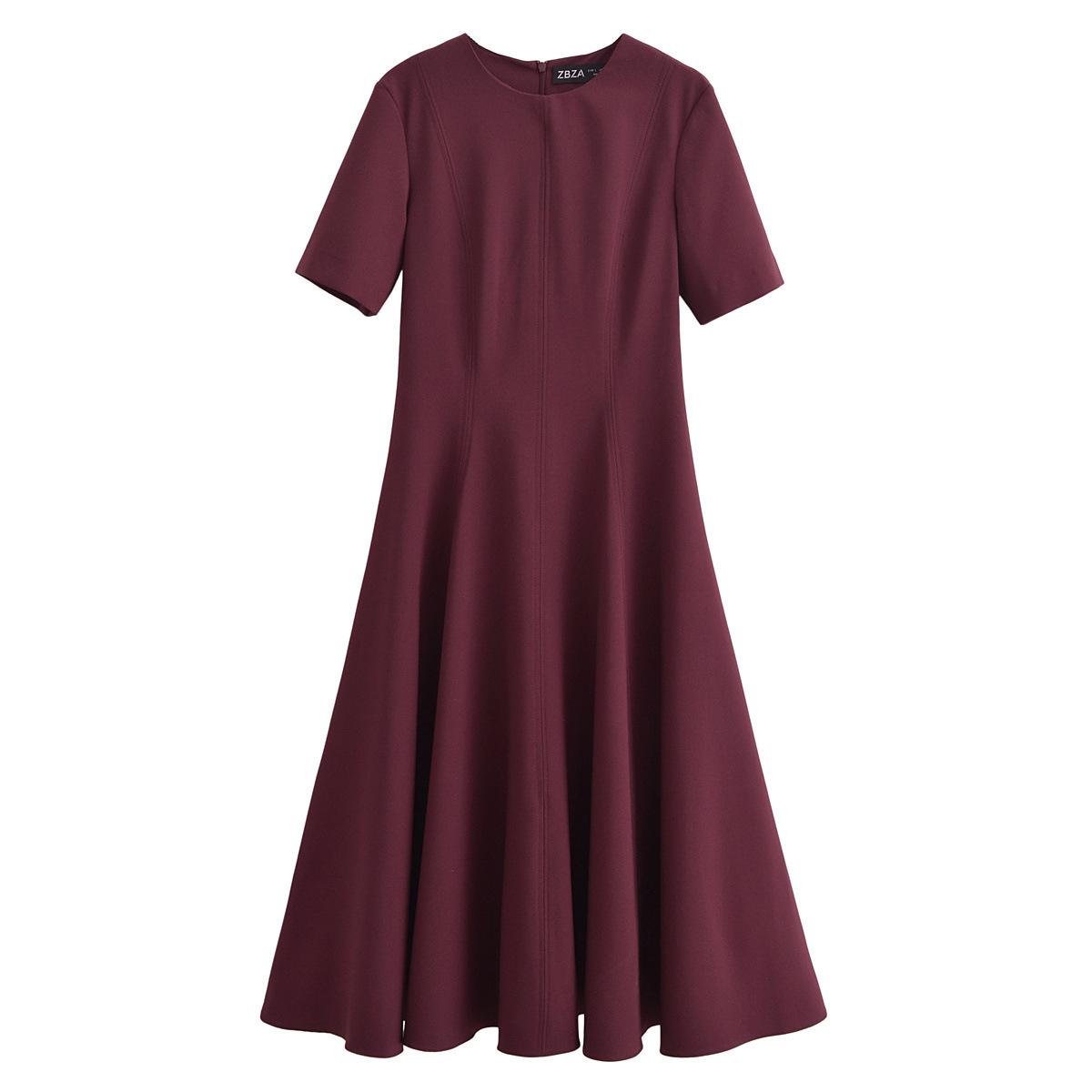 

Women s Spring 2025 European & American Style Wave Hem Round Neck Midi Dress Large красный