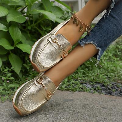Large Size Single Shoes Women's Autumn New Metal Chain Flat Bottom Thick Bottom Casual